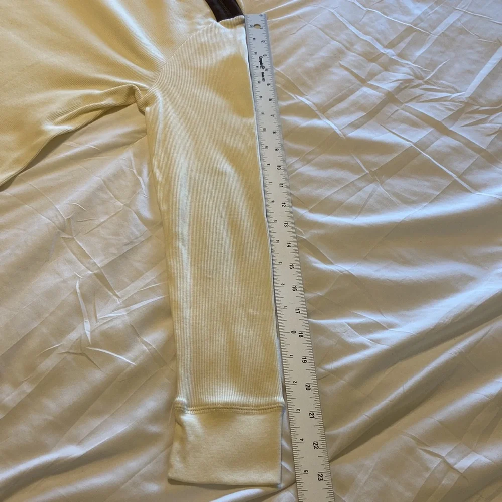 Ralph Lauren VTG LSleeve Pullover Ivory & Brown Elbow Patches, Zipper SZ P/L, EC - Picture 12 of 12